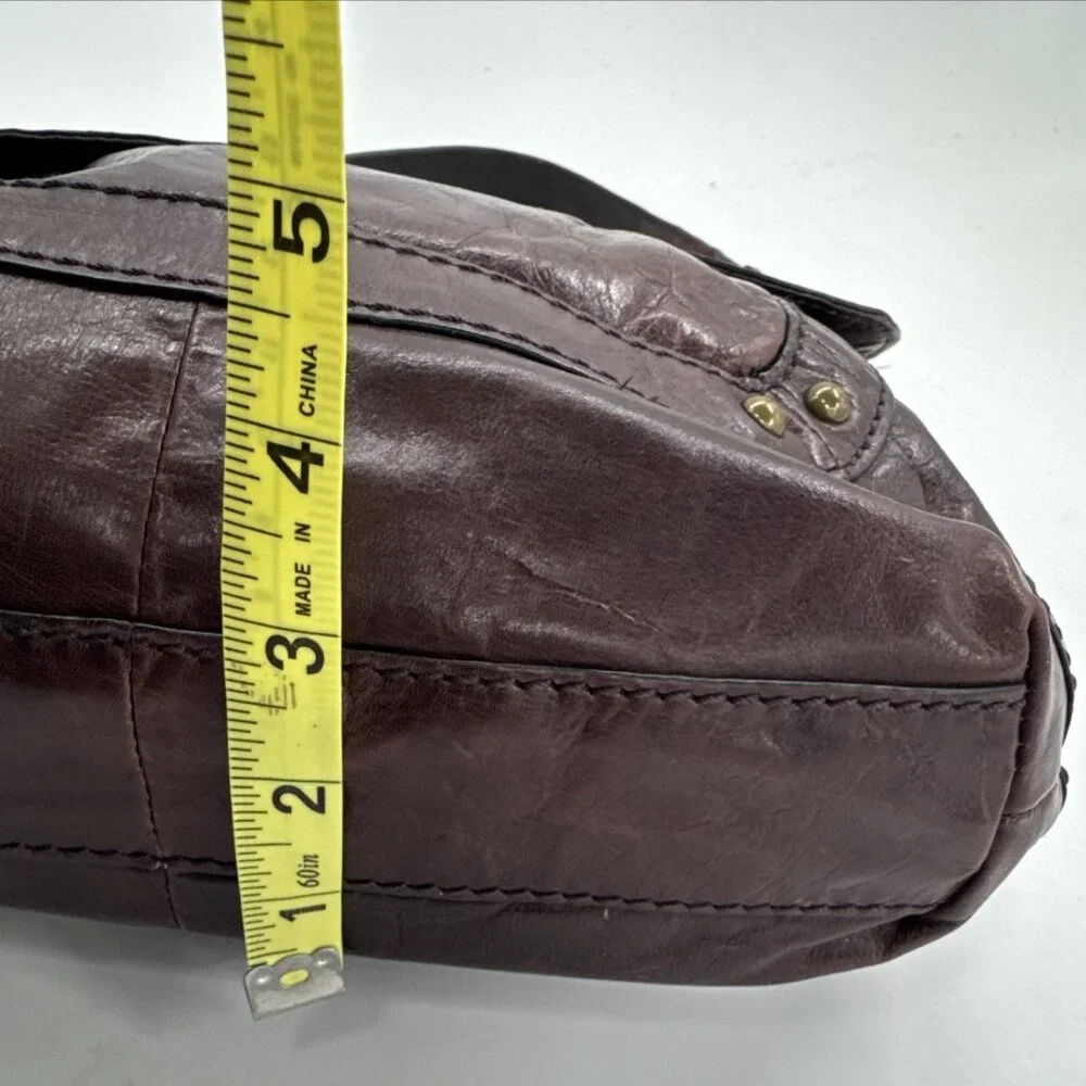 Vintage FOSSIL Leather Shoulder Messenger Bag Dark Plum Large Purse Y2K Hobnail